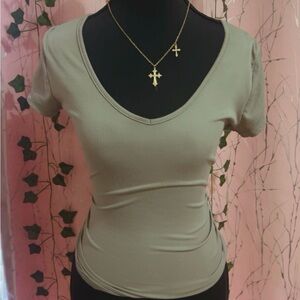 Forever 21 Short Sleeve Ribbed Top - Olive